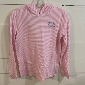 🍍Vineyard Vines Pink and White Stripe Longsleeved Tshirt Hoodie Girls Size L 14